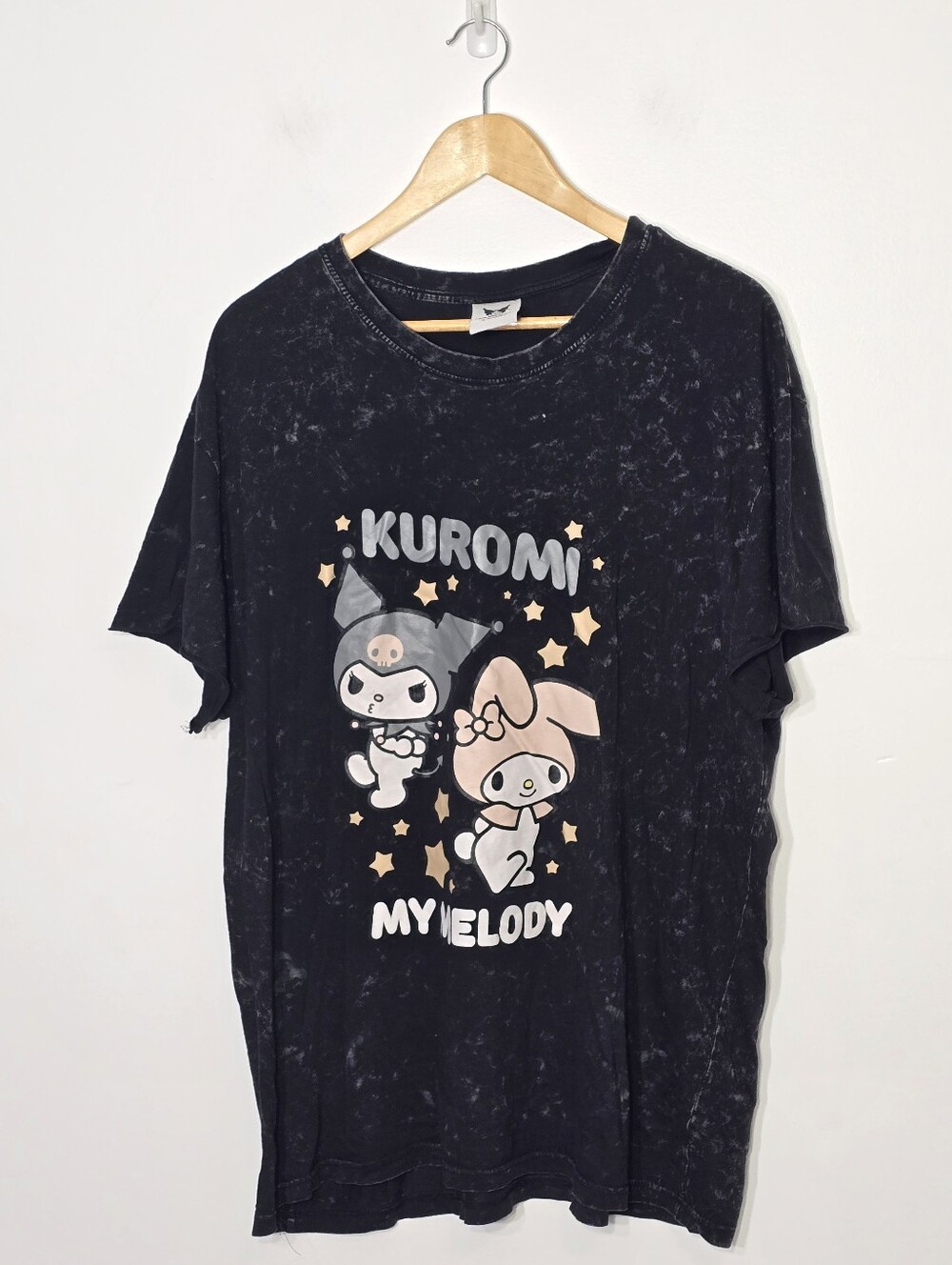 Kuromi By Sanrid Black 100% Cotton Graphic Short Sleeve Gray Stoned Wash Size XL